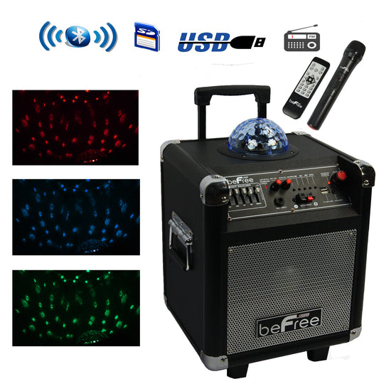 beFree Sound Projection Party Light  Dome 6.5 Inch Subwoofer Bluetooth Portable Party Speaker with USB/ SD Input, FM Radio, Remote Control and  Microphone W2B