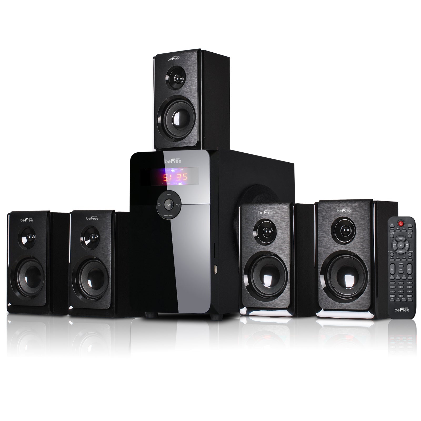 beFree Sound 5.1 Channel Surround Sound Bluetooth Speaker System in Black W2B