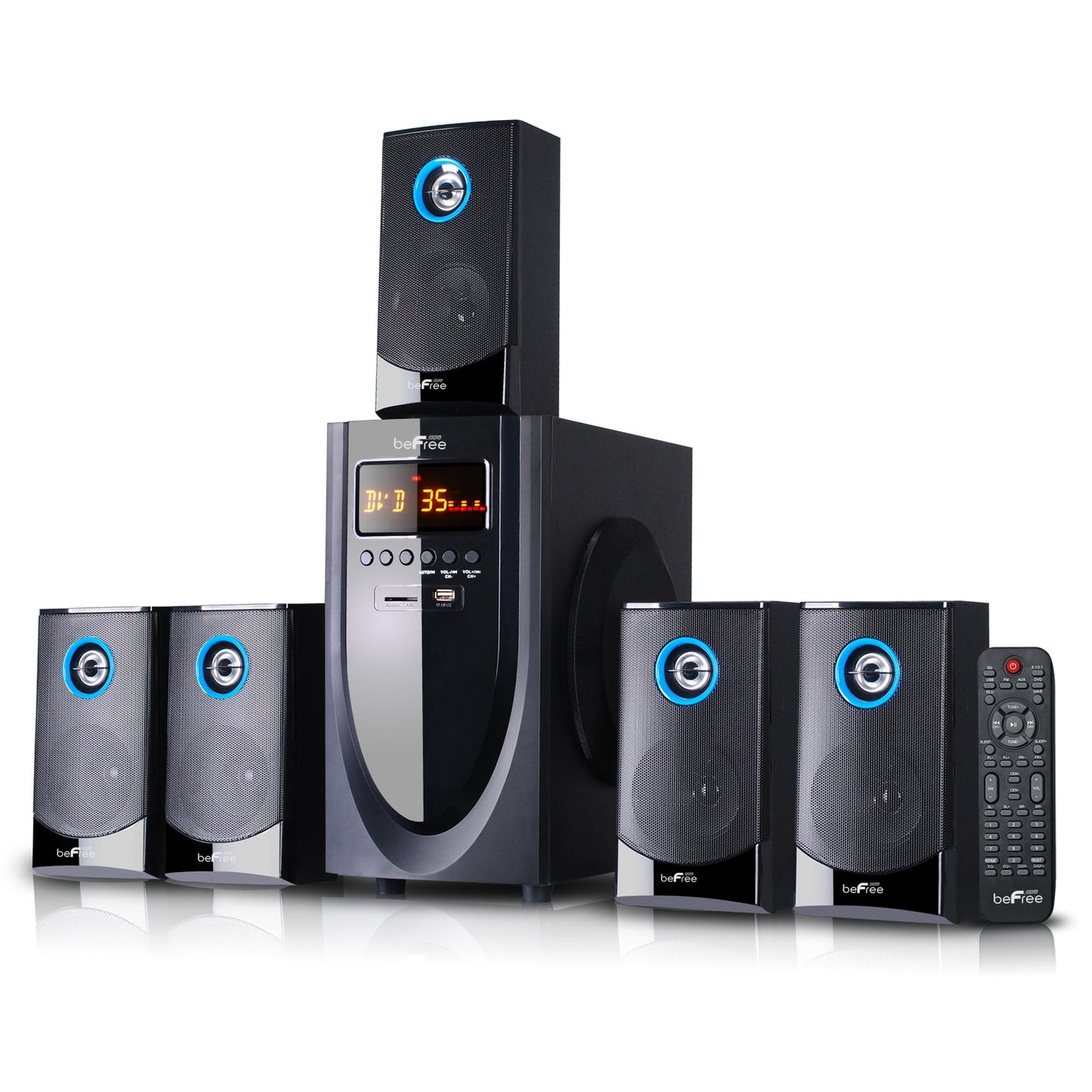 beFree Sound 5.1 Channel Surround Sound Bluetooth Speaker System in Black W2B