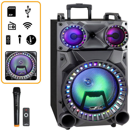 beFree Sound Rechargeable 12 Inch Bluetooth Portable Party Speaker with Party Lights, FM Radio and USB/TF Inputs W2B