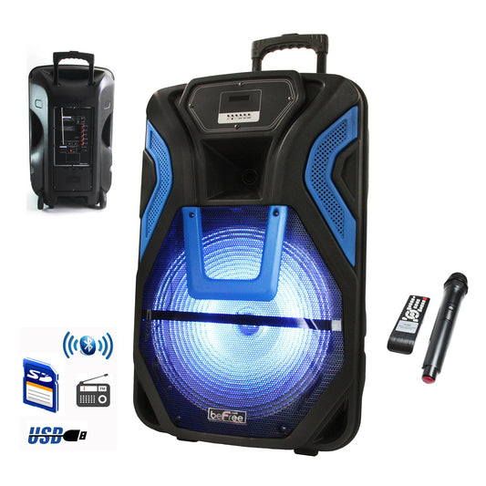 beFree Sound 15 Inch Rechargeable Bluetooth Portable Party PA Speaker System With SD/FM/USB Inputs W2B