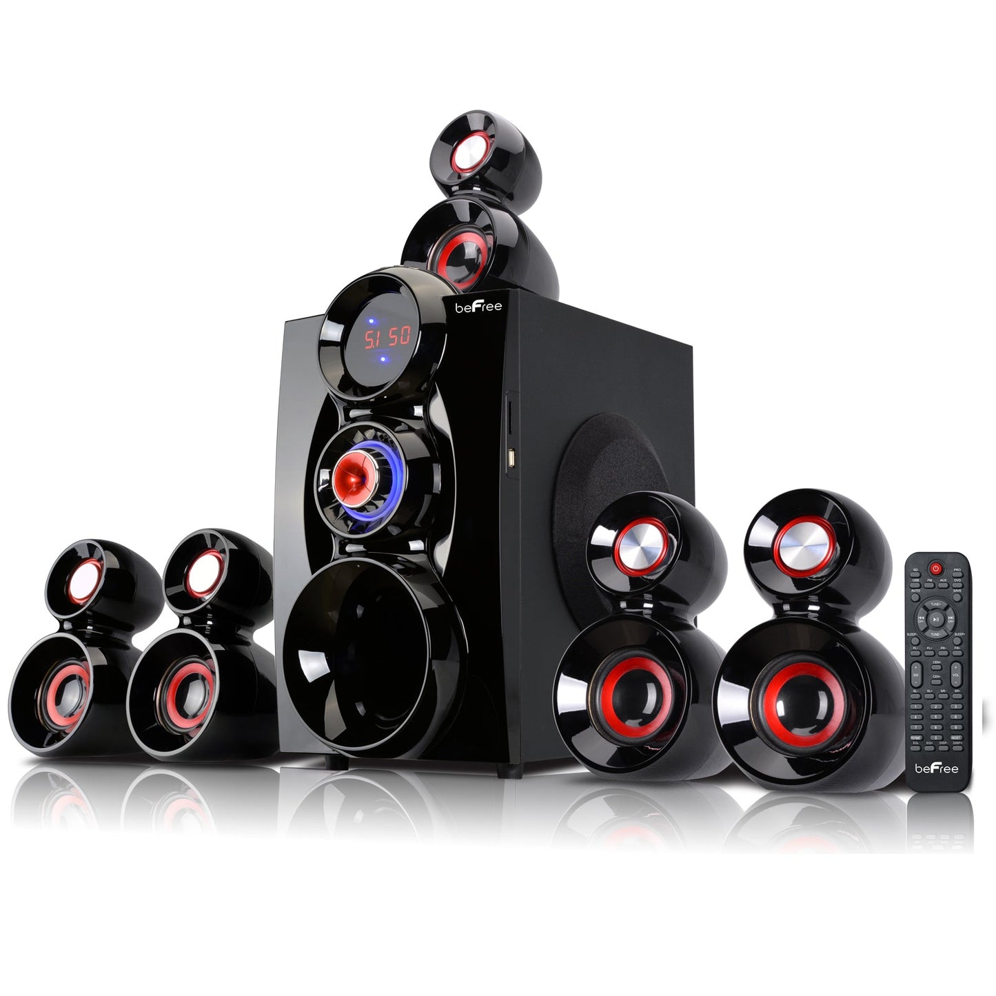 beFree Sound 5.1 Channel Bluetooth Surround Sound Speaker System- Red W2B