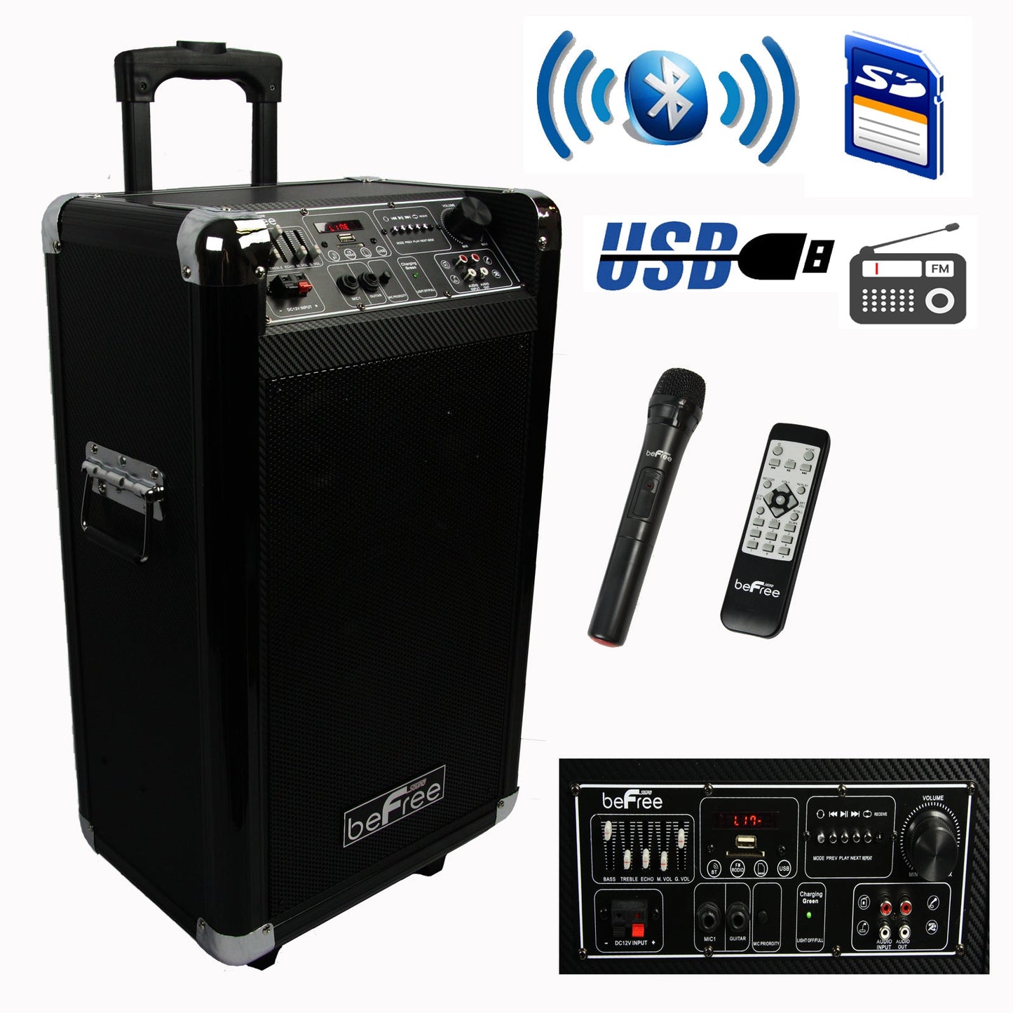 beFree Sound Sleek 10 Inch Professional Portable Bluetooth PA Speaker W2B