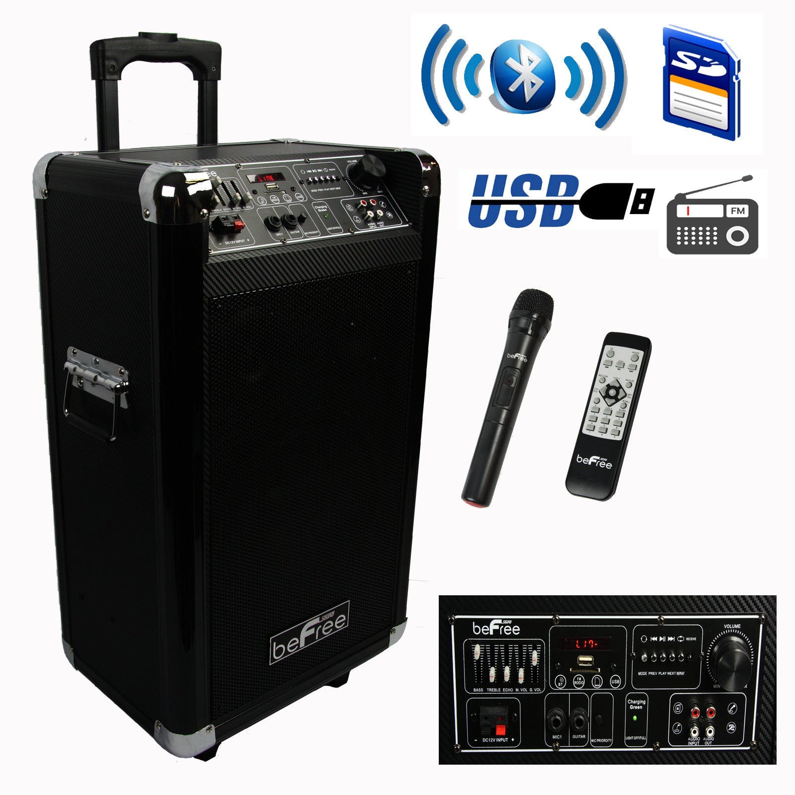 beFree Sound Sleek 10 Inch Professional Portable Bluetooth PA Speaker W2B