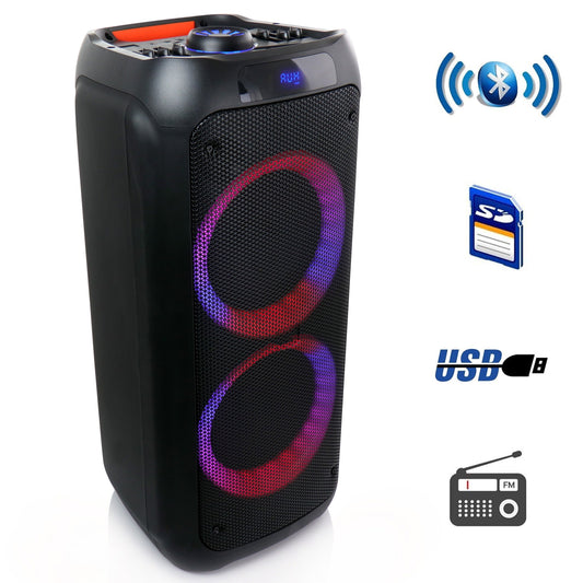 beFree Sound Dual 8 Inch Bluetooth Wireless Portable Party Speaker with Reactive Lights W2B