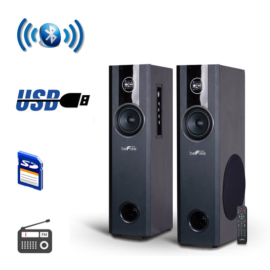 beFree Sound 2.1 Channel BluetoothPowered Black Tower Speakers With Optical Input W2B