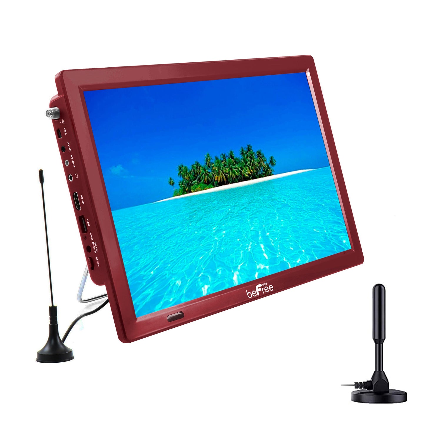 beFree Sound Portable Rechargeable 14 Inch LED TV with HDMI, SD/MMC, USB, VGA, AV In/Out and Built-in Digital Tuner in Red W2B