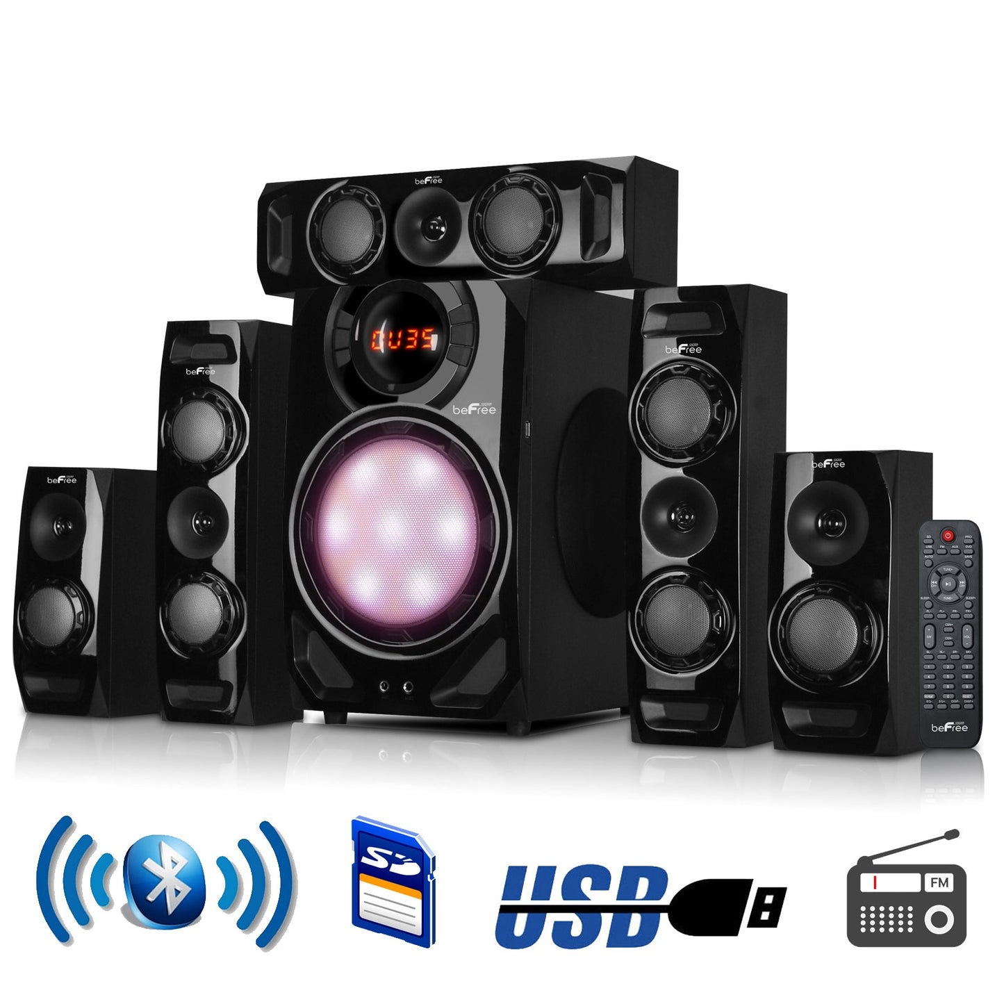 beFree Sound 5.1 Channel Surround Sound Bluetooth Speaker System in Black W2B