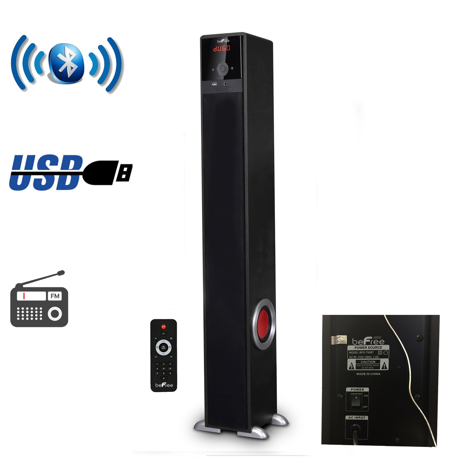 beFree Sound Bluetooth Powered Tower Speaker W2B