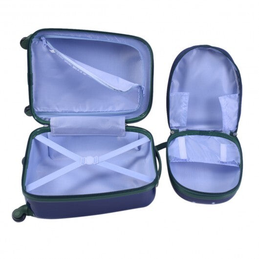 2 Pieces 12 Inch and 16 Inch Kids Carry on Suitcase Rolling Backpack School Luggage Set-Elephant - Color: Dark Blue W2B
