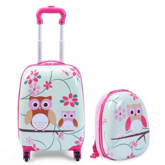 2 Pieces 12 Inch 16 Inch Green ABS Kids Suitcase Luggage Set - Color: Pink W2B
