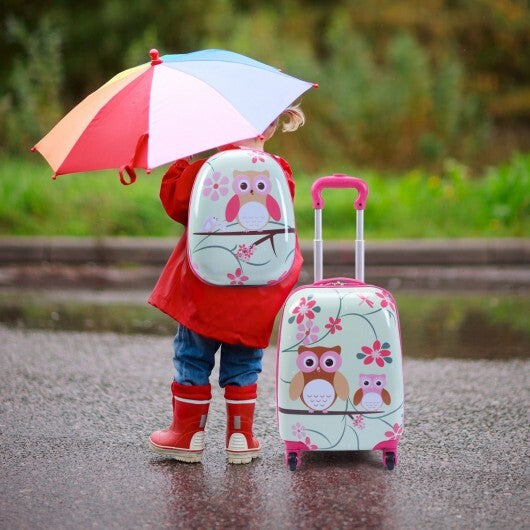 2 Pieces 12 Inch 16 Inch Green ABS Kids Suitcase Luggage Set - Color: Pink W2B
