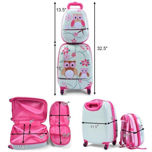 2 Pieces 12 Inch 16 Inch Green ABS Kids Suitcase Luggage Set - Color: Pink W2B