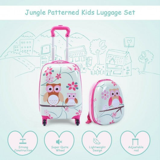 2 Pieces 12 Inch 16 Inch Green ABS Kids Suitcase Luggage Set - Color: Pink W2B