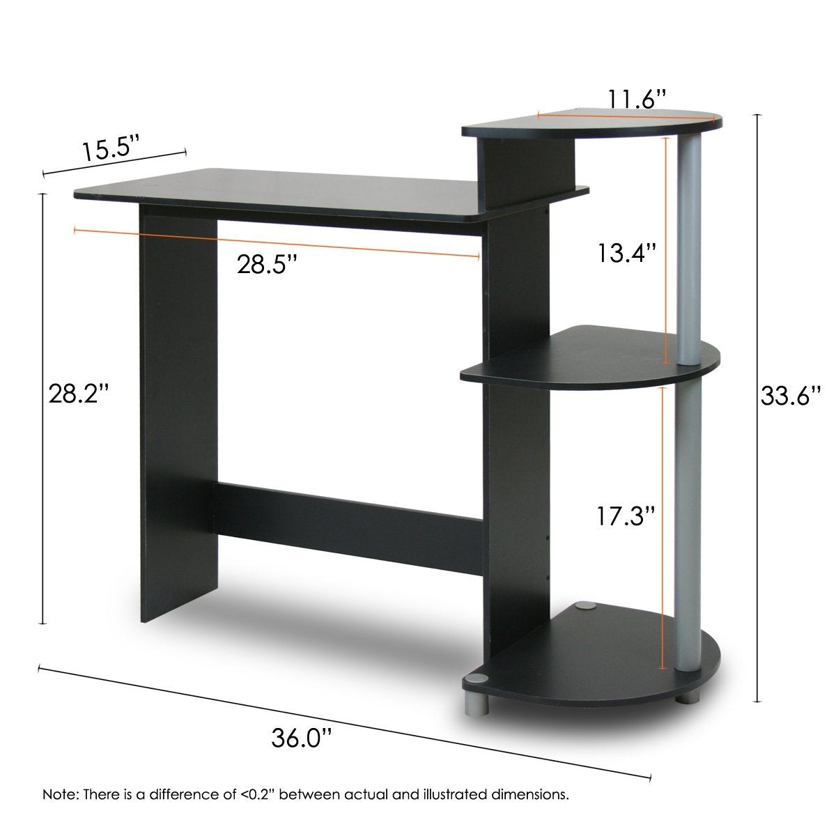 Contemporary Computer Desk in Black and Grey Finish FastFurnishings