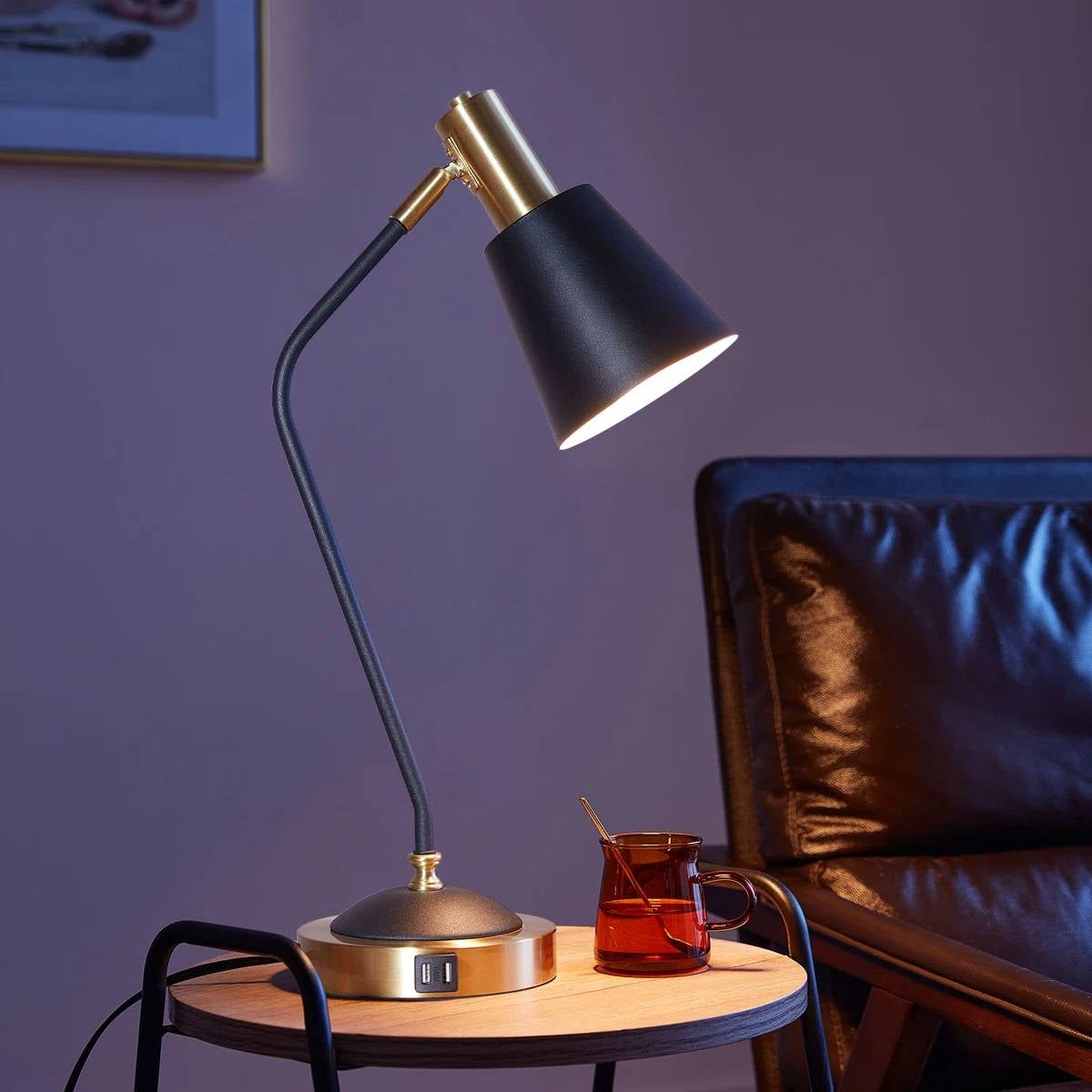 Black/Gold Mid-Century Modern Gooseneck Dimmable Touch Control USB Table Lamp-1