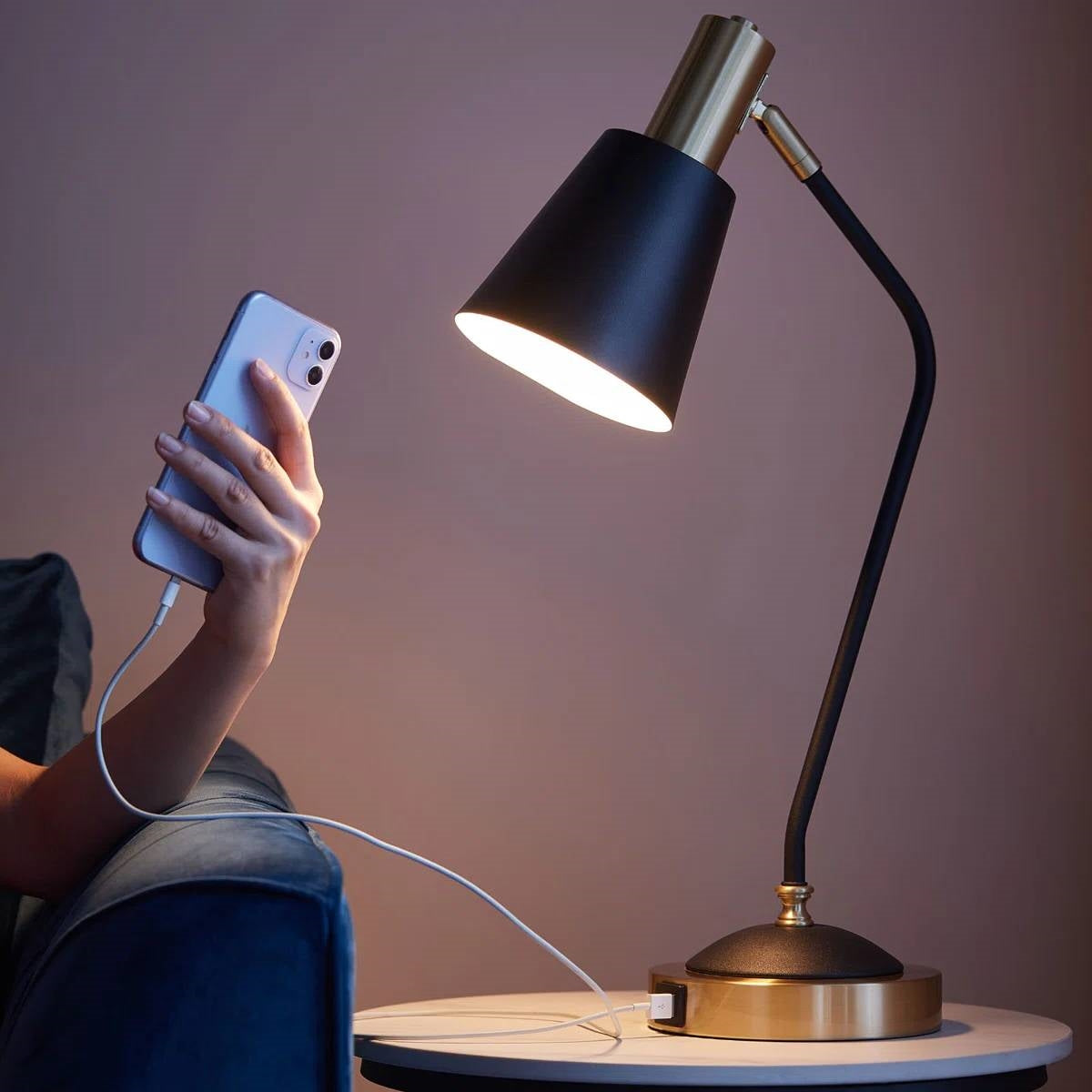 Black/Gold Mid-Century Modern Gooseneck Dimmable Touch Control USB Table Lamp-2