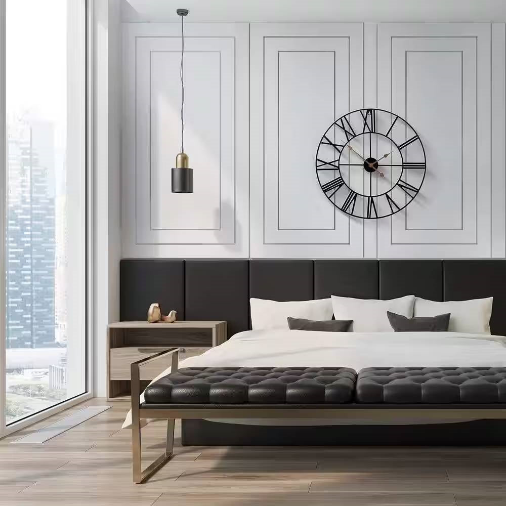 Round 24-inch Black Metal Roman Numeral Wall Clock with Gold Hands FastFurnishings