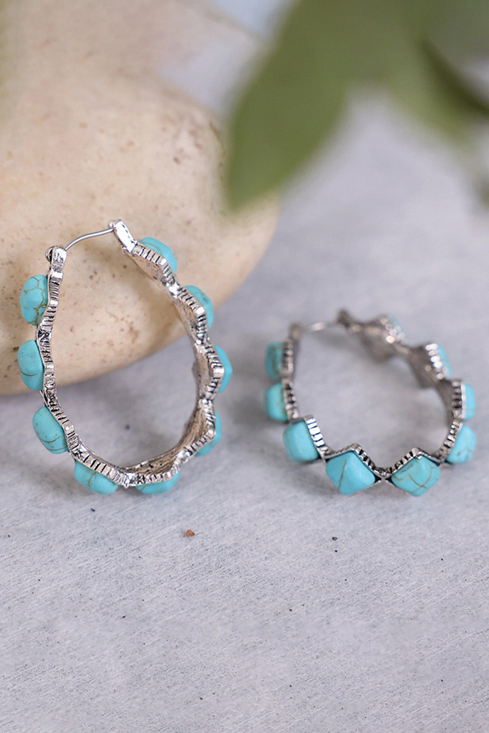 Green Square Turquoise Gem Earrings-1