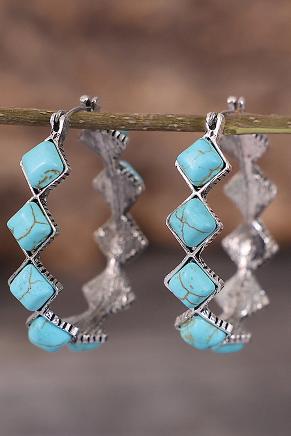 Green Square Turquoise Gem Earrings-0