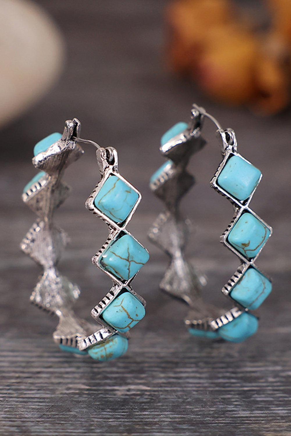 Green Square Turquoise Gem Earrings-2