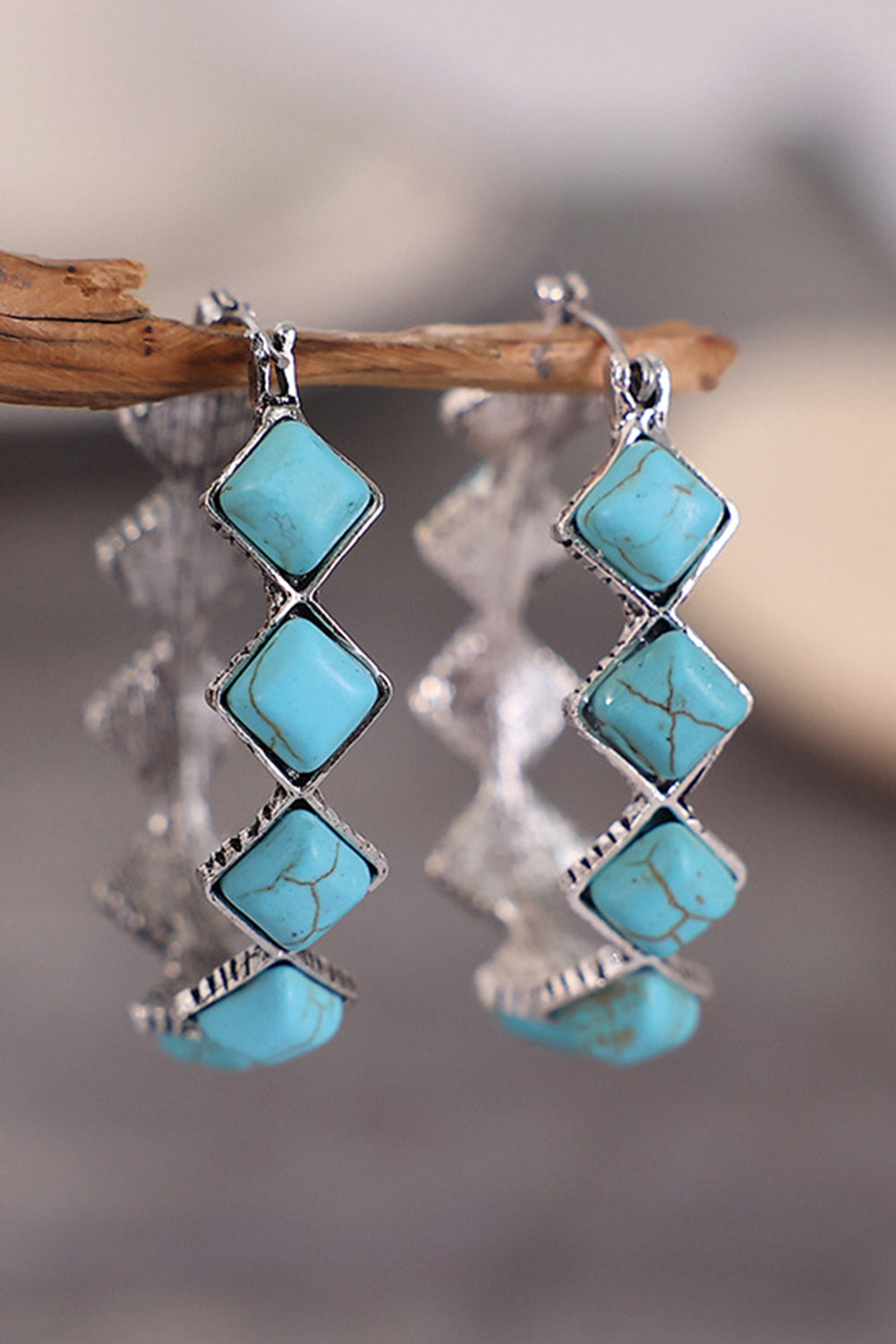 Green Square Turquoise Gem Earrings-3