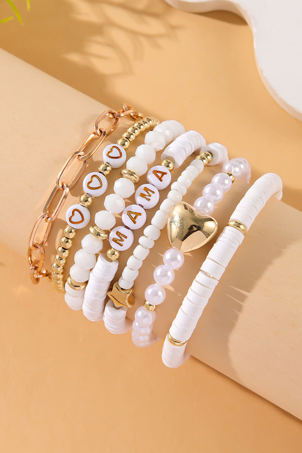 White MAMA Heart Pearl Layer Bracelet-0