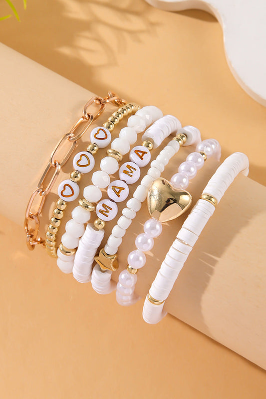 White MAMA Heart Pearl Layer Bracelet-0