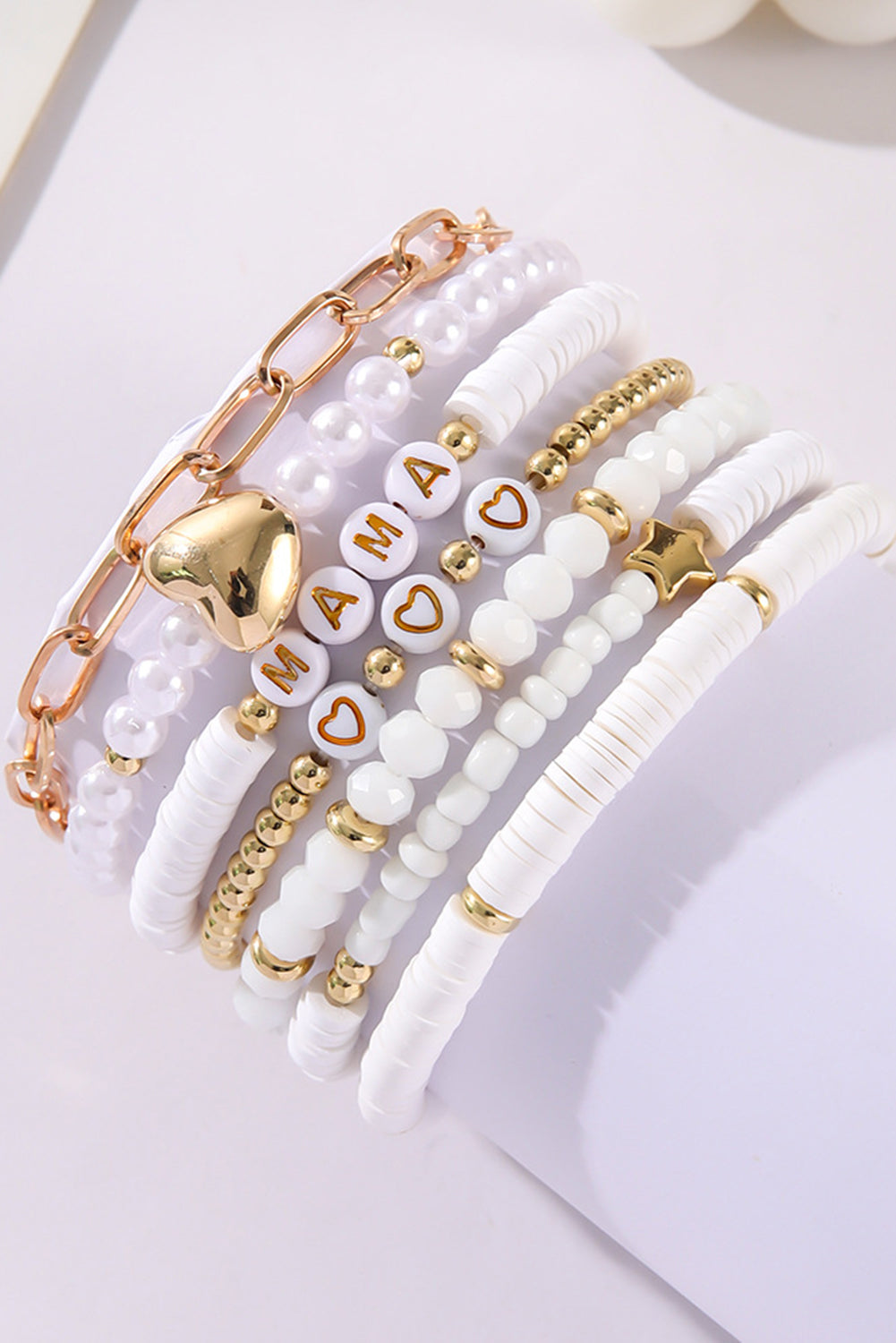 White MAMA Heart Pearl Layer Bracelet-1