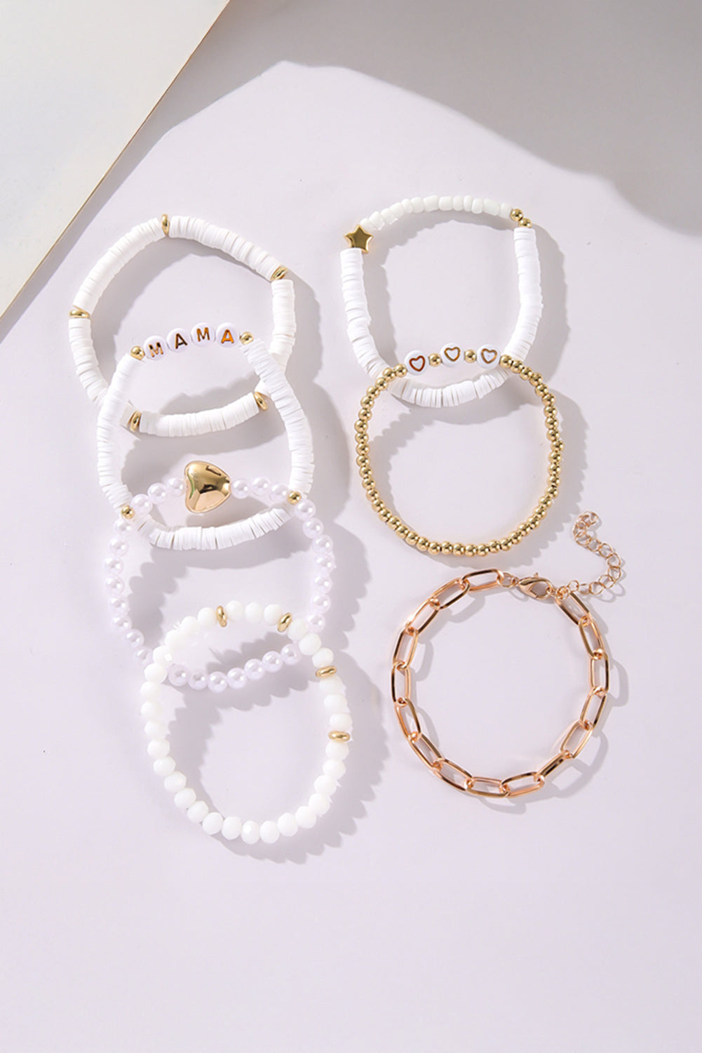 White MAMA Heart Pearl Layer Bracelet-2
