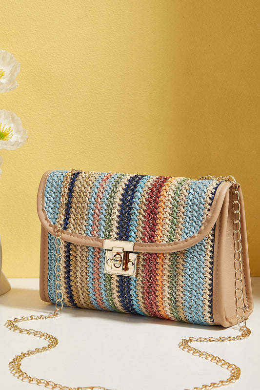 Azariah Striped Crochet Flapped Bag Threaded Pear