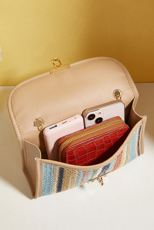Azariah Striped Crochet Flapped Bag Threaded Pear
