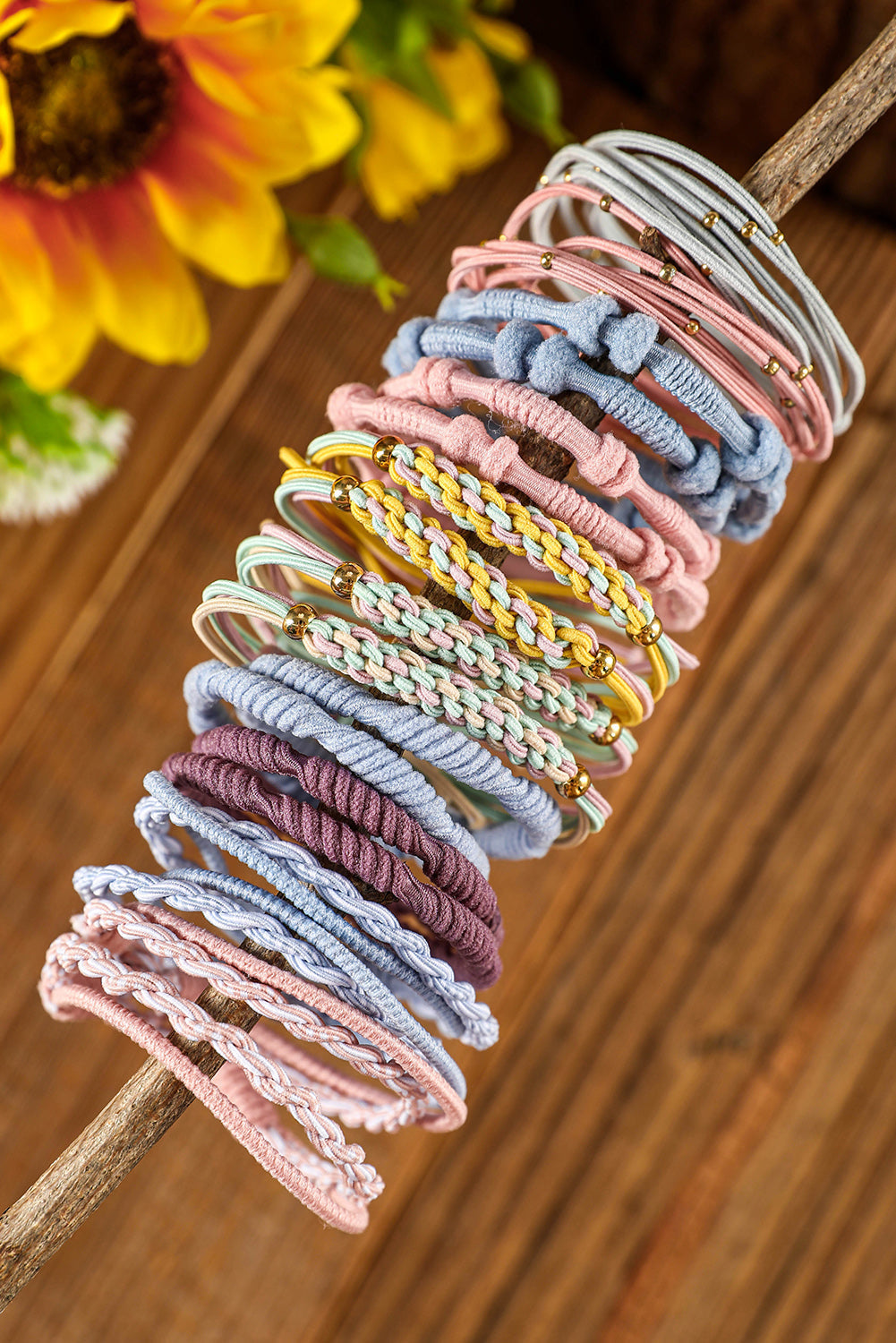 10pcs Pink Knotted Hair Ties Threaded Pear