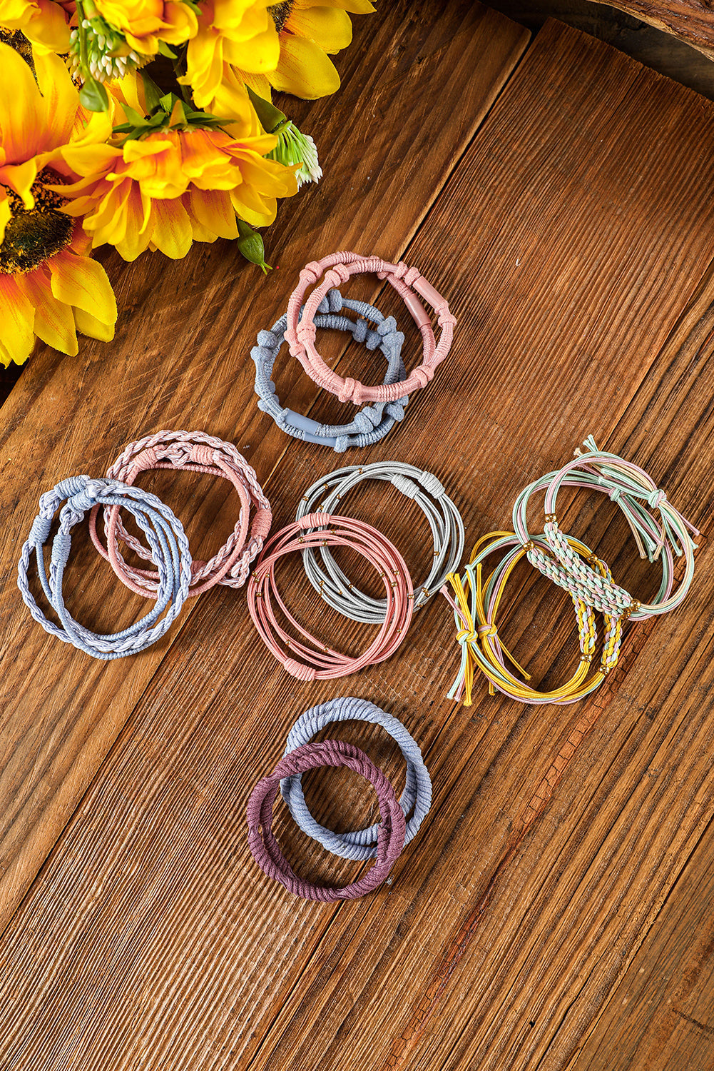 10pcs Pink Knotted Hair Ties Threaded Pear