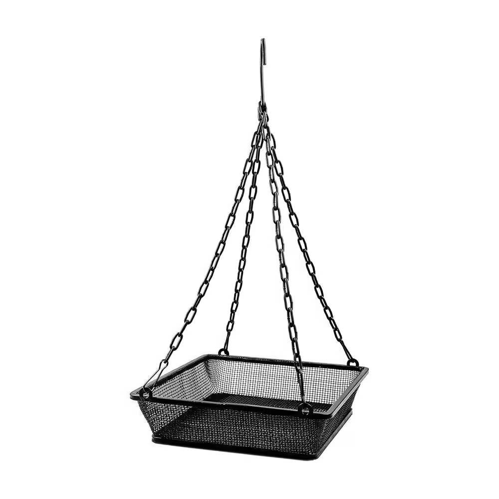 Heavy Duty Black Iron Mesh Bird Feeder Seed Tray with Easy to Hang Chain FastFurnishings
