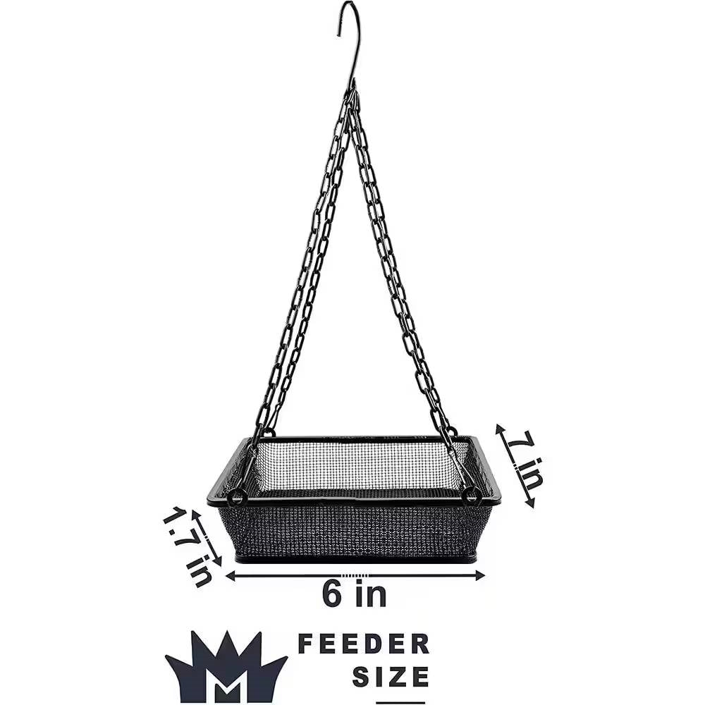 Heavy Duty Black Iron Mesh Bird Feeder Seed Tray with Easy to Hang Chain FastFurnishings