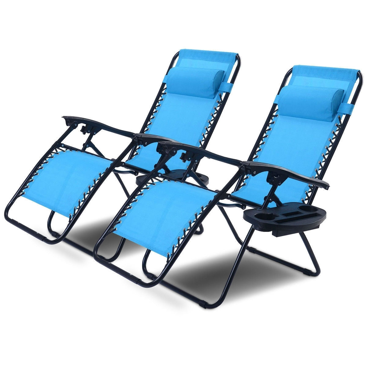 Set of 2 Blue Folding Outdoor Zero Gravity Lounge Chair Recliner FastFurnishings