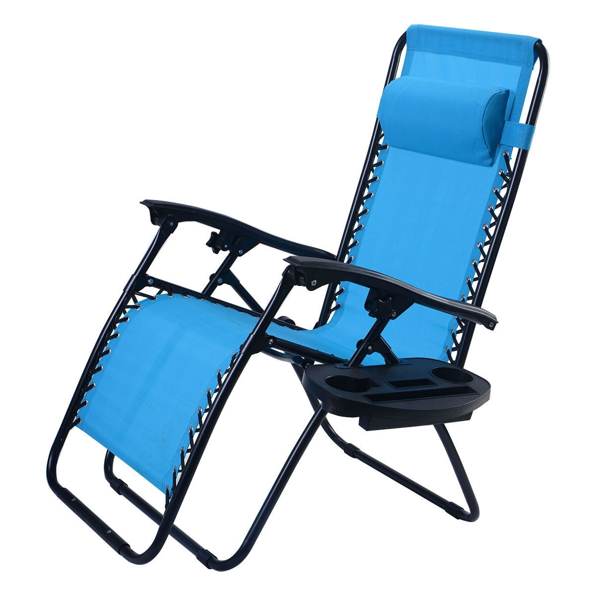 Set of 2 Blue Folding Outdoor Zero Gravity Lounge Chair Recliner FastFurnishings