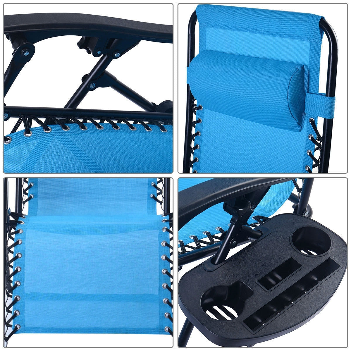 Set of 2 Blue Folding Outdoor Zero Gravity Lounge Chair Recliner FastFurnishings