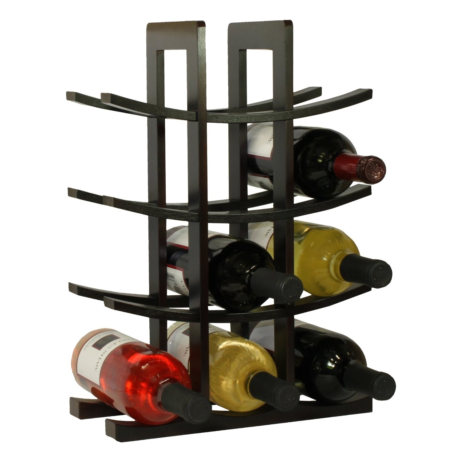 12-Bottle Wine Rack in Dark Espresso Finish Bamboo FastFurnishings