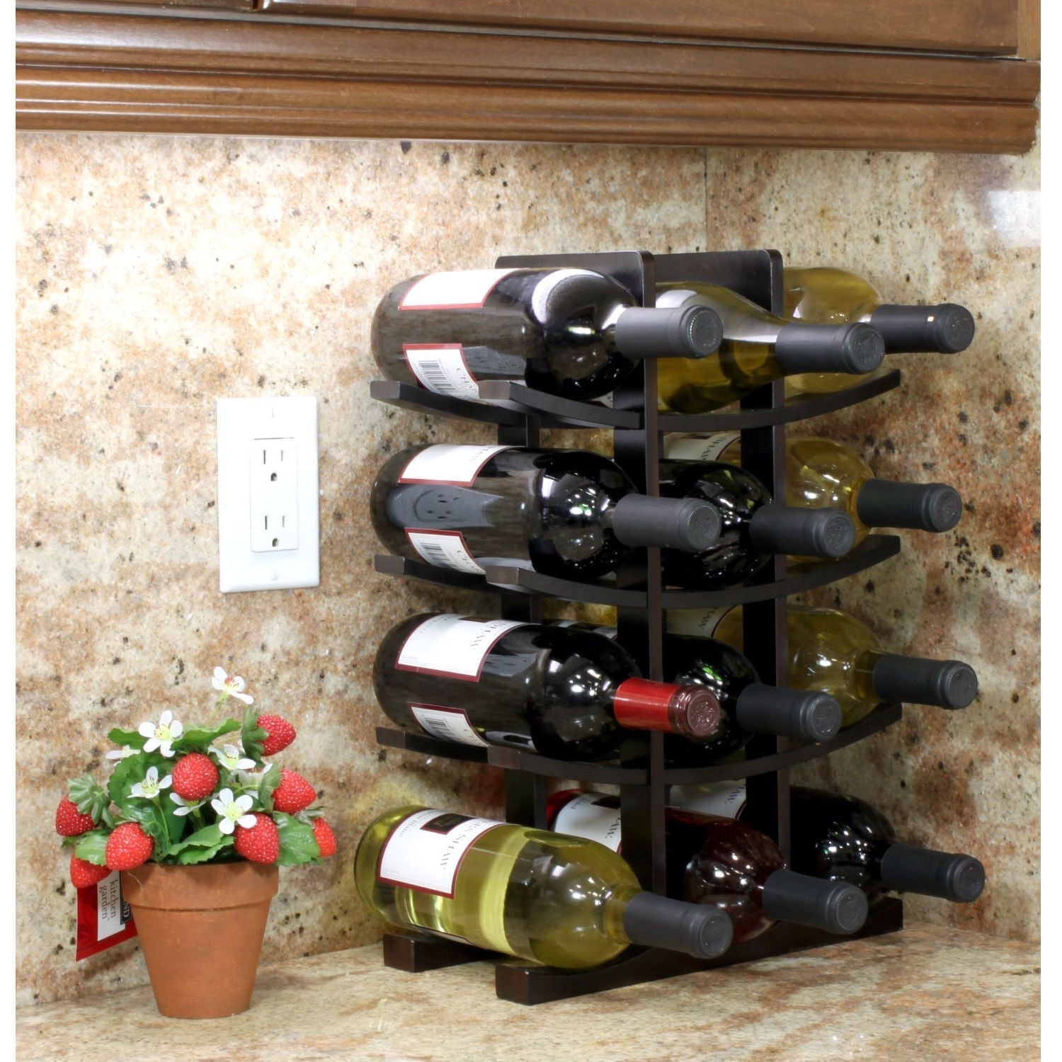 12-Bottle Wine Rack in Dark Espresso Finish Bamboo FastFurnishings