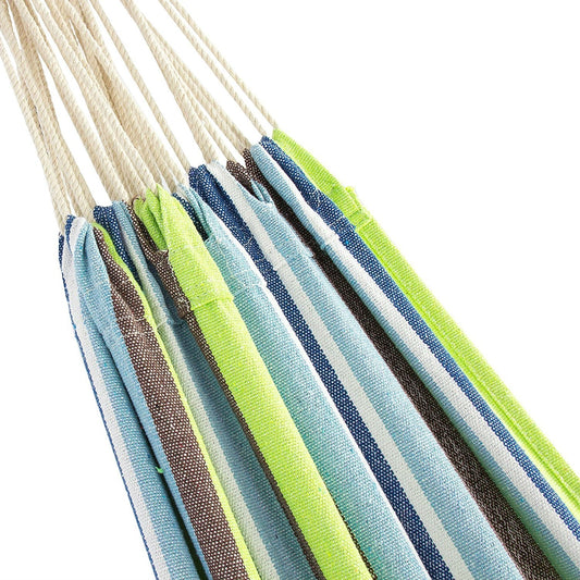 Portable Blue Green Stripe Cotton Hammock with Metal Stand and Carry Case FastFurnishings