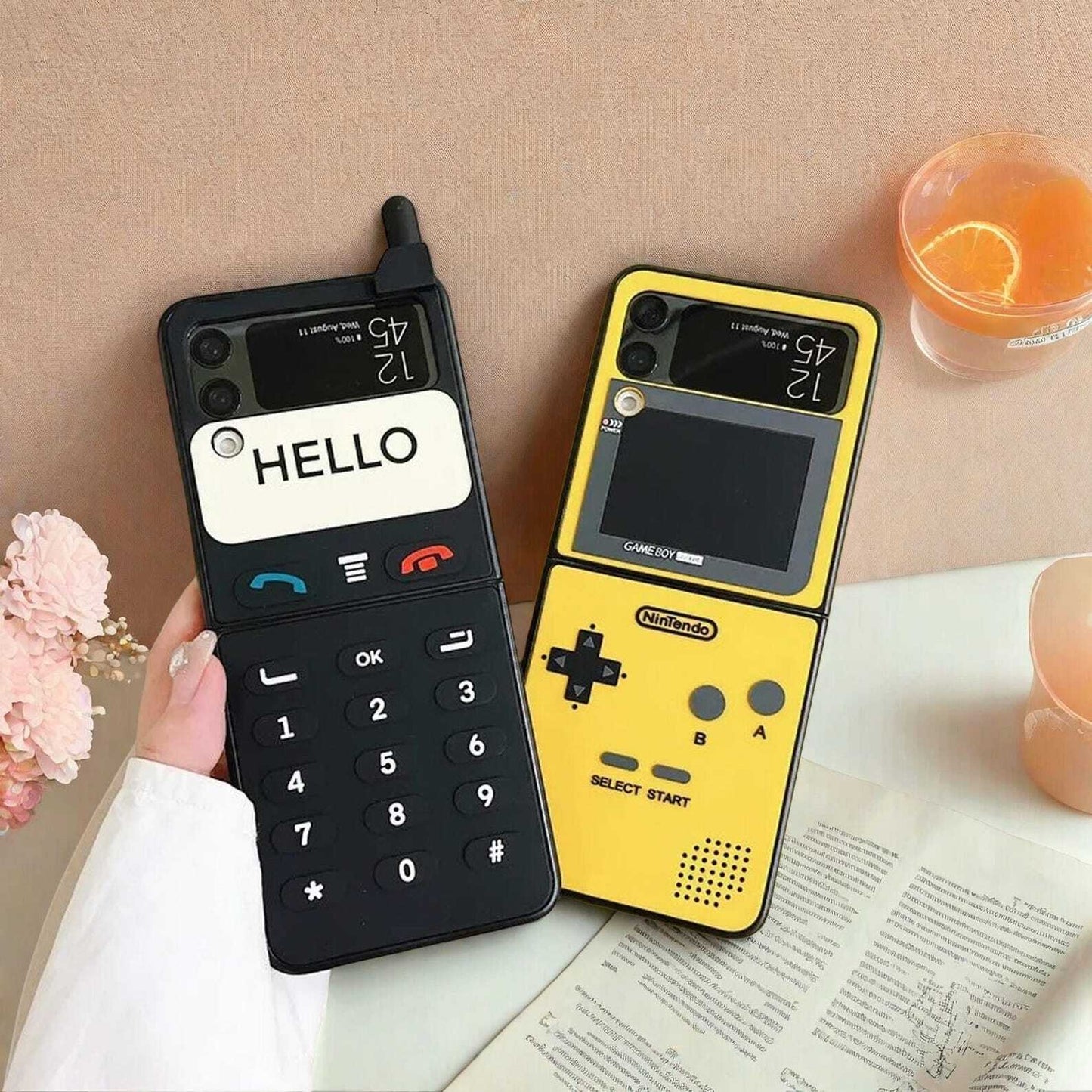 3D Antenna Game Boy Phone Case for Samsung Galaxy Z Flip 3 4 5 6 - Luxury Hard Frame Silicone Cover with Retro Gaming Design W2B