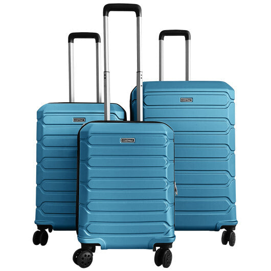 3-Piece Hardside Luggage Set Lightweight Hardside Suitcases with 8-Spinner Wheels-Blue W2B