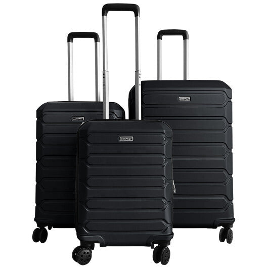 3-Piece Hardside Luggage Set Lightweight Hardside Suitcases with 8-Spinner Wheels-Blue W2B