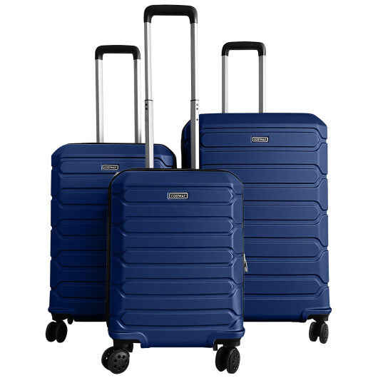 3-Piece Hardside Luggage Set Lightweight Hardside Suitcases with 8-Spinner Wheels-Blue W2B