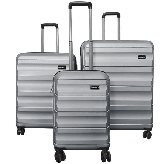 3-Piece Hardside Luggage Set 20/24/28 Inch Lightweight Hardside Suitcases-Gray W2B