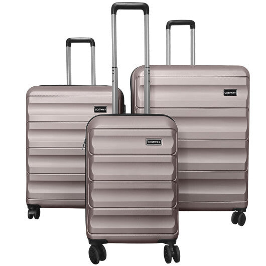 3-Piece Hardside Luggage Set 20/24/28 Inch Lightweight Hardside Suitcases-Gray W2B