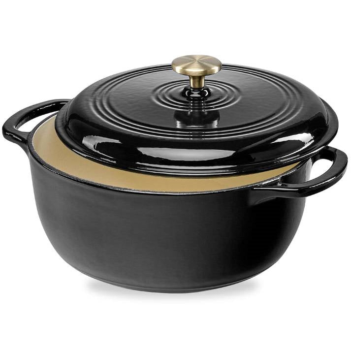 6 Quart Large Black Enamel Cast-Iron Dutch Oven Kitchen Cookware FastFurnishings