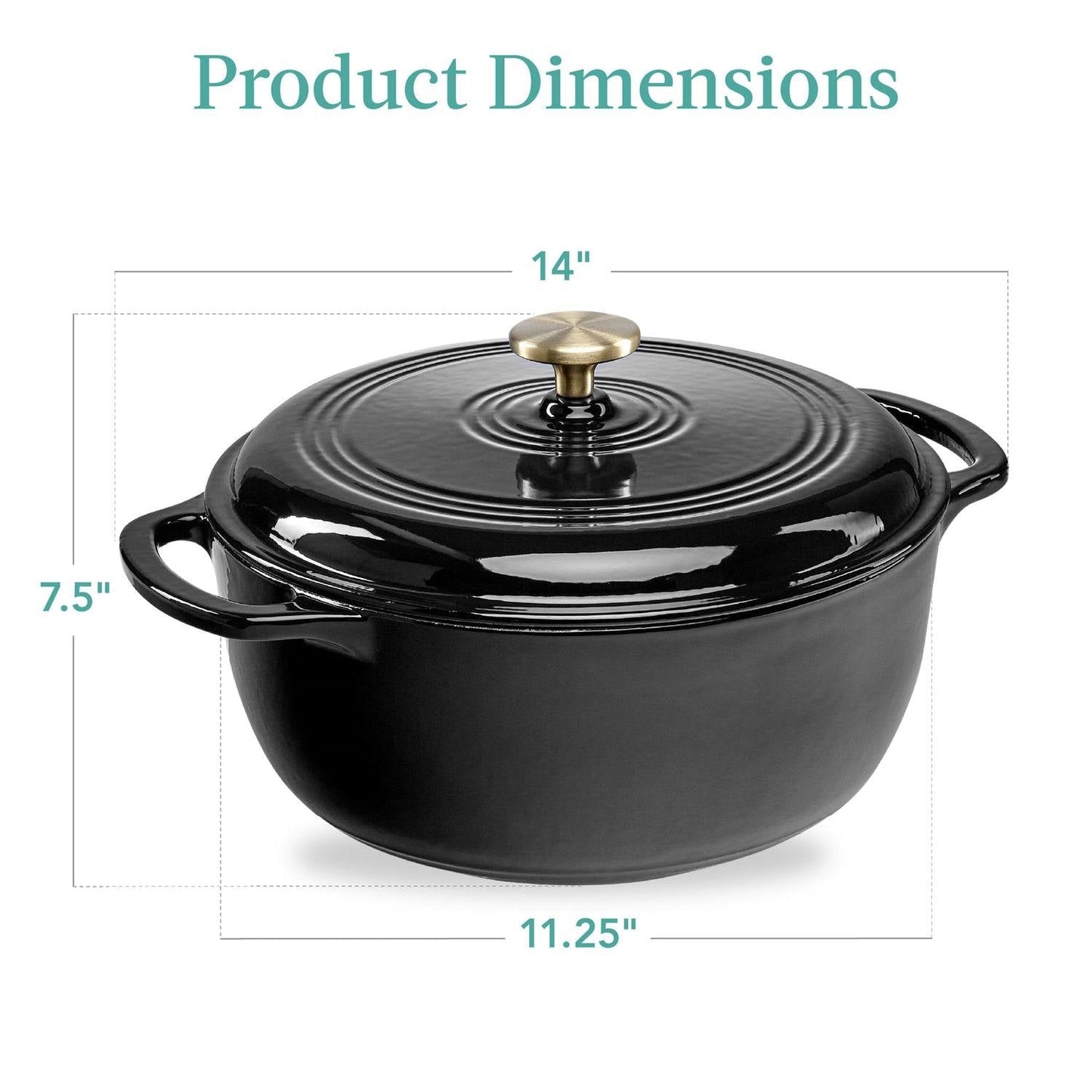 6 Quart Large Black Enamel Cast-Iron Dutch Oven Kitchen Cookware FastFurnishings